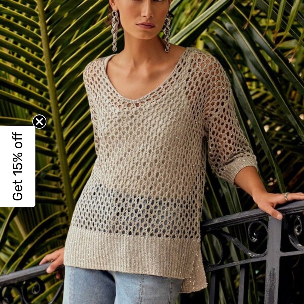 Joseph Ribkoff Light Beige Open Knit Tunic - Picture 7 of 10